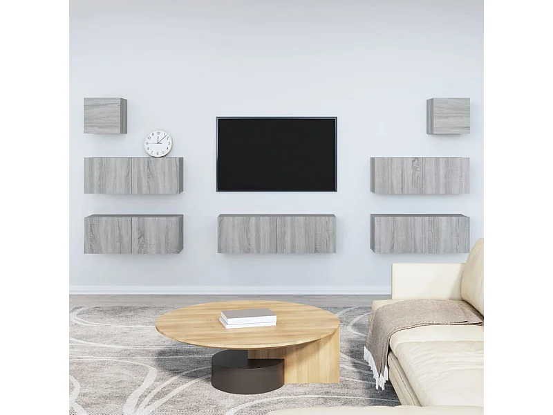 Set de muebles para TV 7 pzas madera contrachapada gris Sonoma