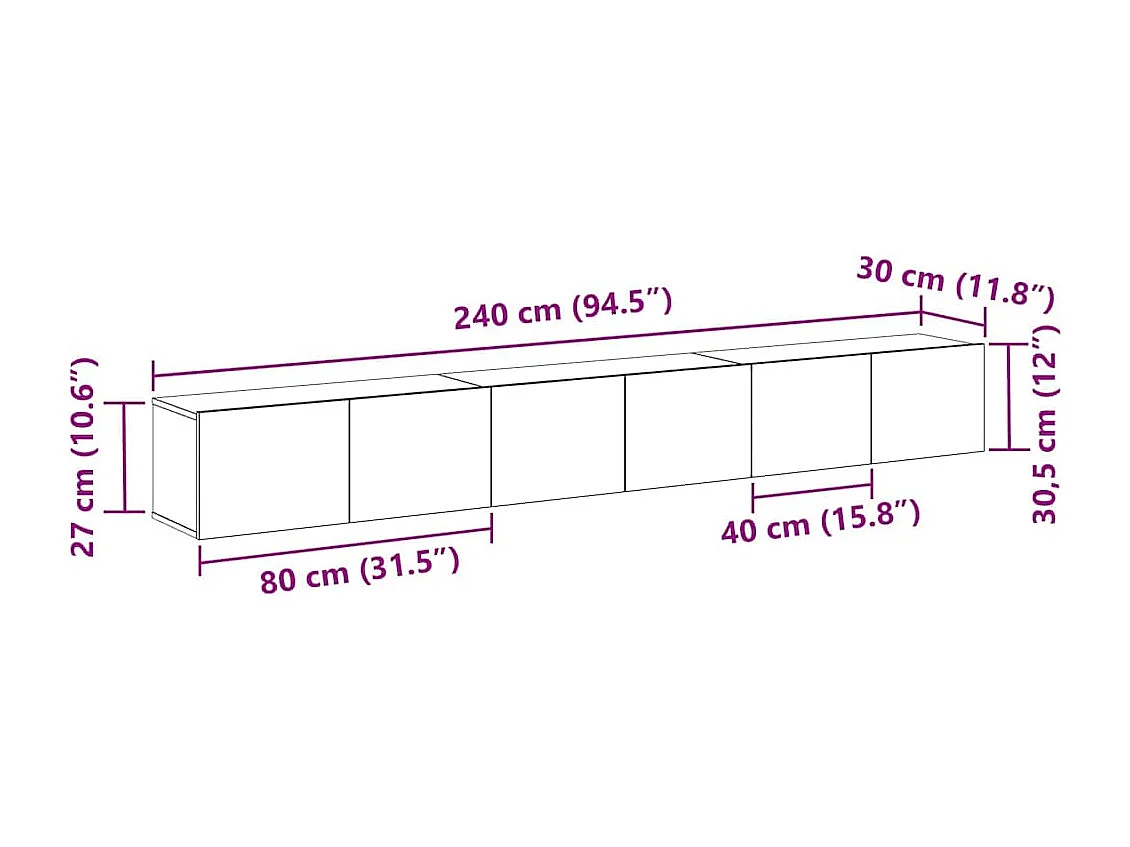 Conjunto de mueble de TV 3 pcs Roble negro 80 x 30 x 30 cm