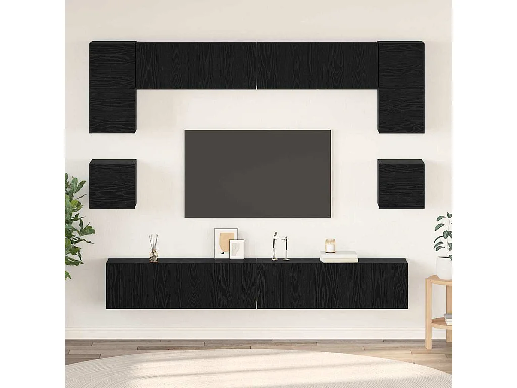 Ensemble meuble TV 8 pièces Chêne noir 100 x 30 x 30 cm