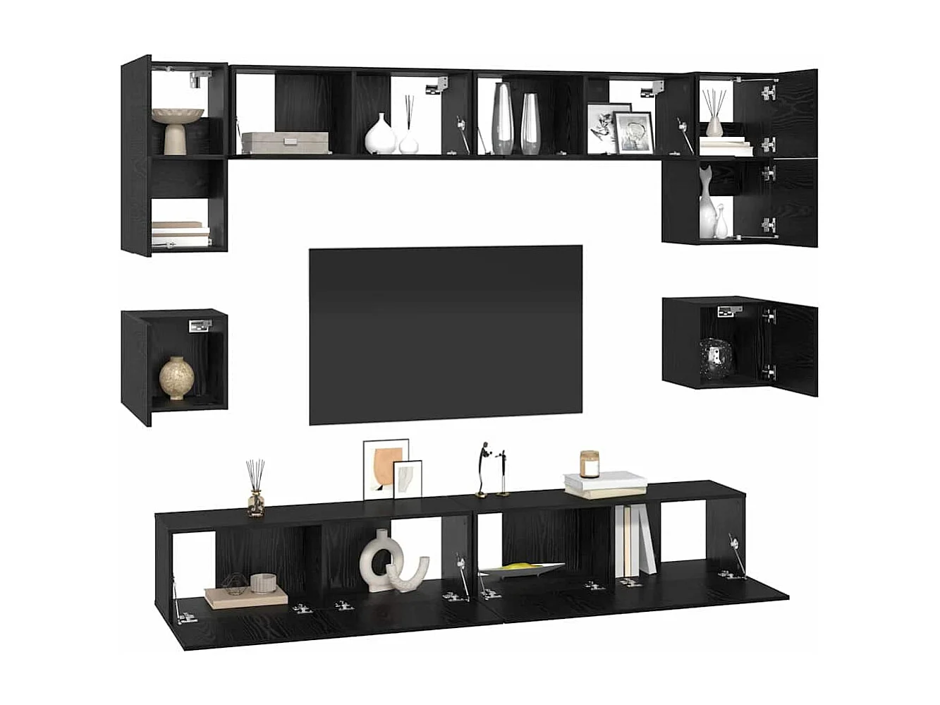 Ensemble meuble TV 8 pièces Chêne noir 100 x 30 x 30 cm