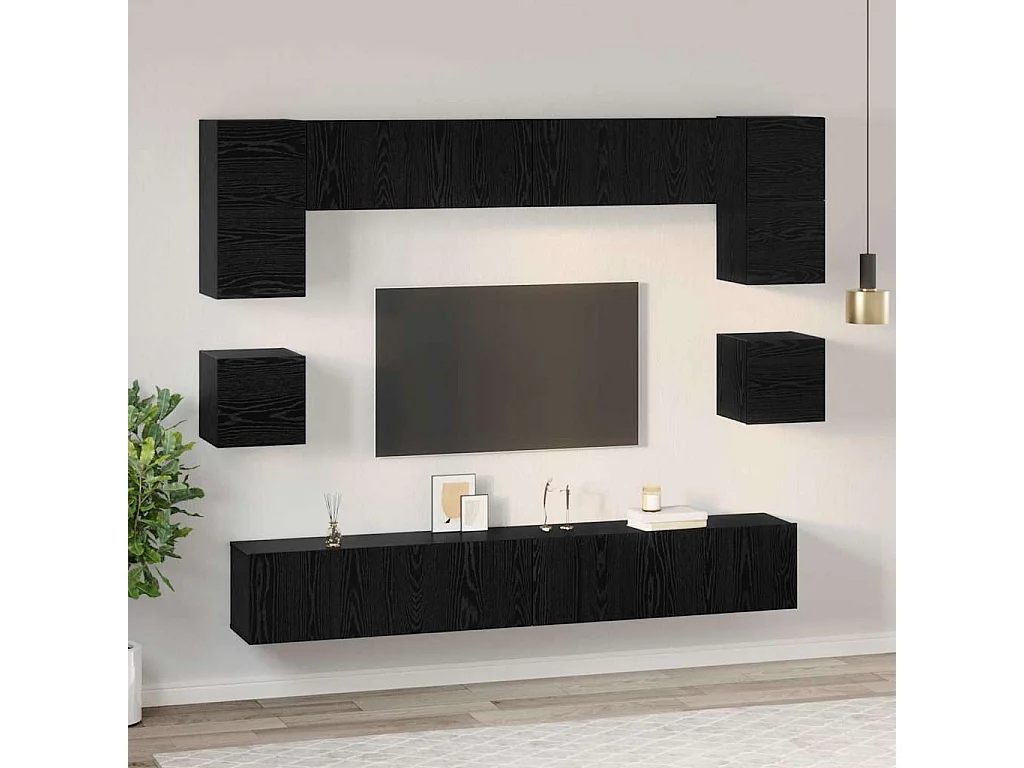 Ensemble meuble TV 8 pièces Chêne noir 100 x 30 x 30 cm