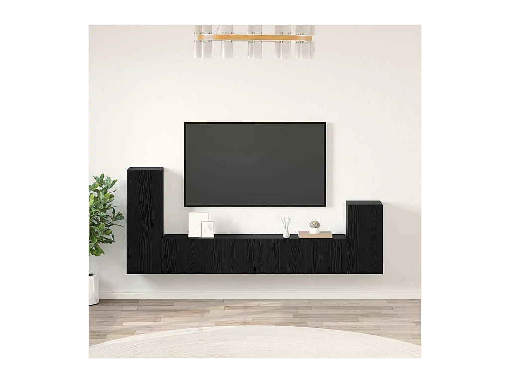 Meuble TV mural 4 pièces Chêne Noir Bois d'ingénierie
