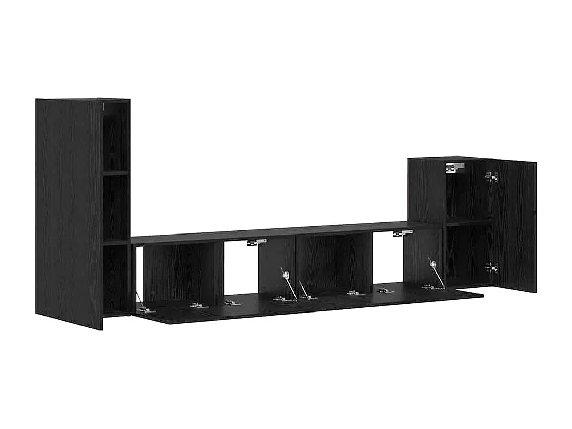 Meuble TV mural 4 pièces Chêne Noir Bois d'ingénierie
