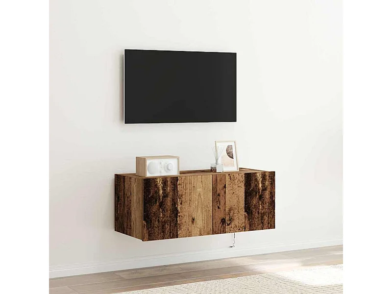 TV Wandkast Oud hout 80 x 35 x 31 cm Bewerkt hout
