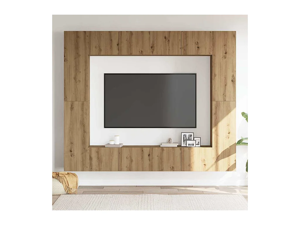 Ensemble de meuble TV mural 8 pièces chêne artisanal