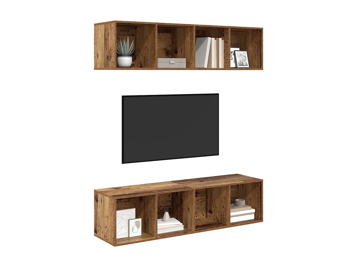 Ensemble meuble TV 2 pièces Bois ancien 37 x 37 x 142.5 cm