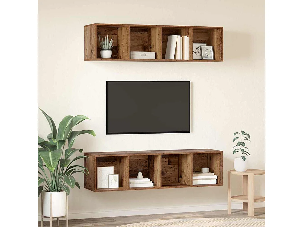 Ensemble meuble TV 2 pièces Bois ancien 37 x 37 x 142.5 cm
