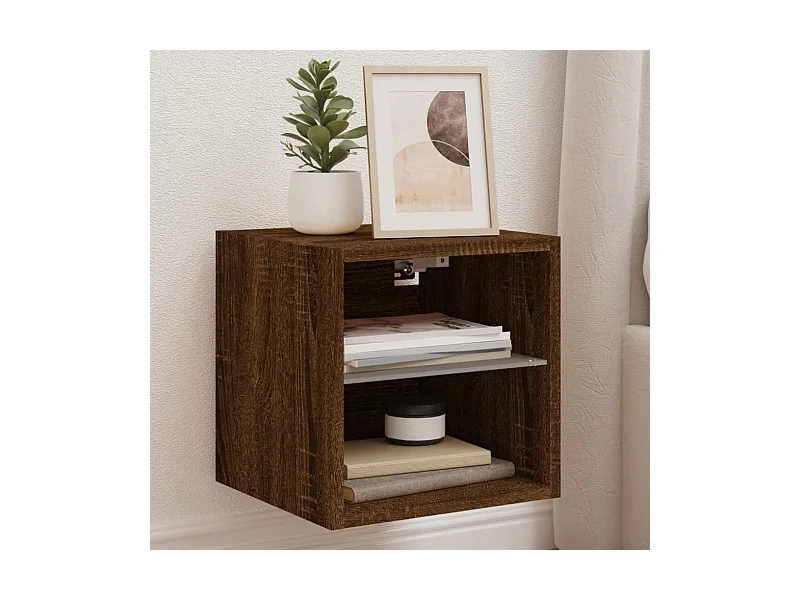 Meubles TV muraux lumières LED 2 pièces chêne marron 30x28,5x30 cm
