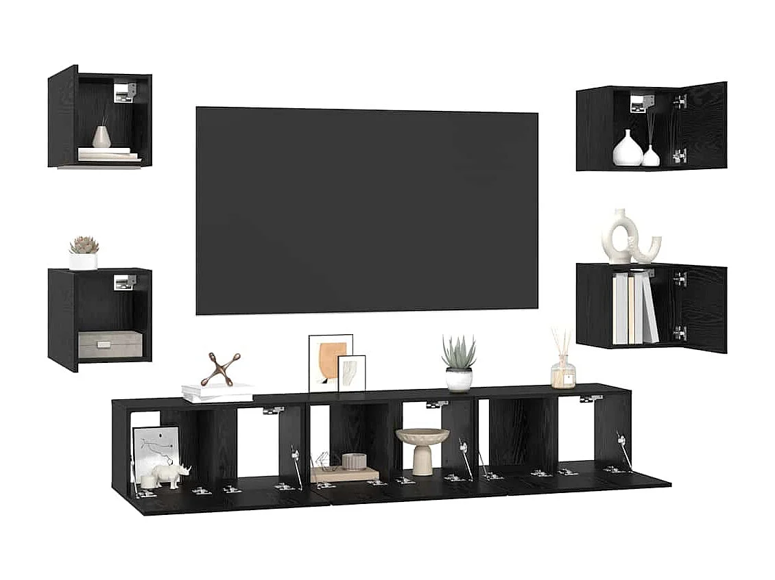 Conjunto de mueble de TV Montaje en la pared 7 pcs Roble negro