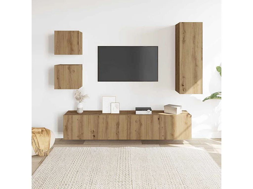 Ensemble de meuble TV mural 5 pièces chêne artisanal