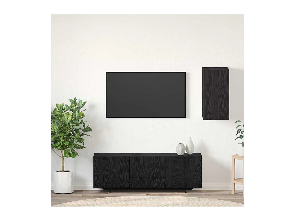 Meuble TV mural Montage mural Chêne noir Bois d'ingénierie