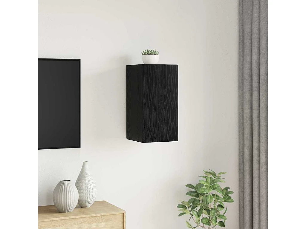 Meuble TV mural Montage mural Chêne noir Bois d'ingénierie