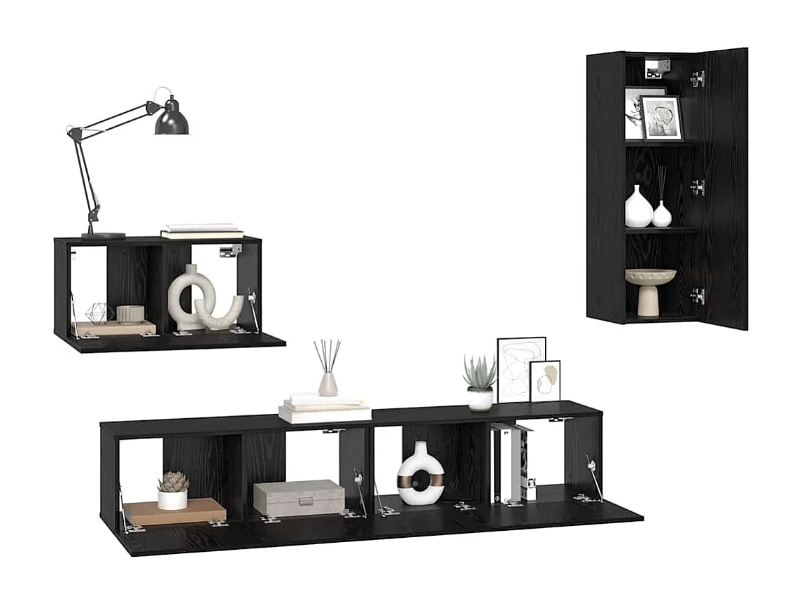 Meuble TV mural Montage mural 4 pièces Chêne noir 200 x 30 x 30 cm