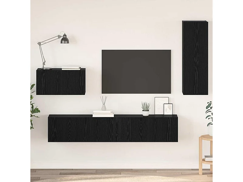 Mueble de TV de Pared 4 pcs Roble negro 200 x 30 x 30 cm