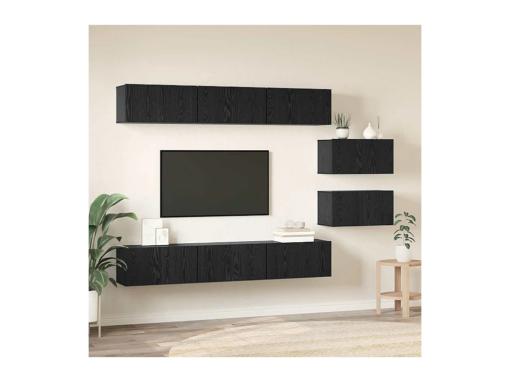 Ensemble meuble TV 8 pièces Chêne noir 60 x 30 x 30 cm