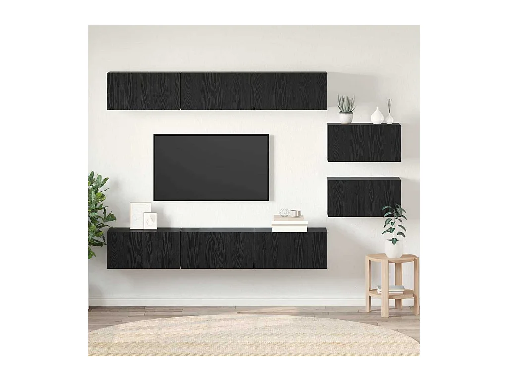 Conjunto de mueble de TV 8 pcs Roble negro 60 x 30 x 30 cm