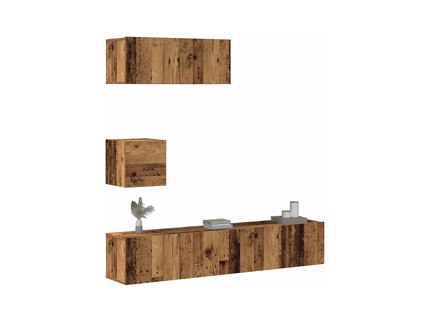 Conjunto de mueble de TV 4 piezas montado la pared madera vieja