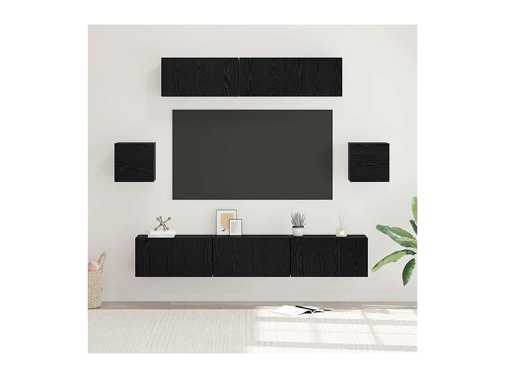 Ensemble meuble TV 7 pièces Chêne noir 80 x 30 x 30 cm
