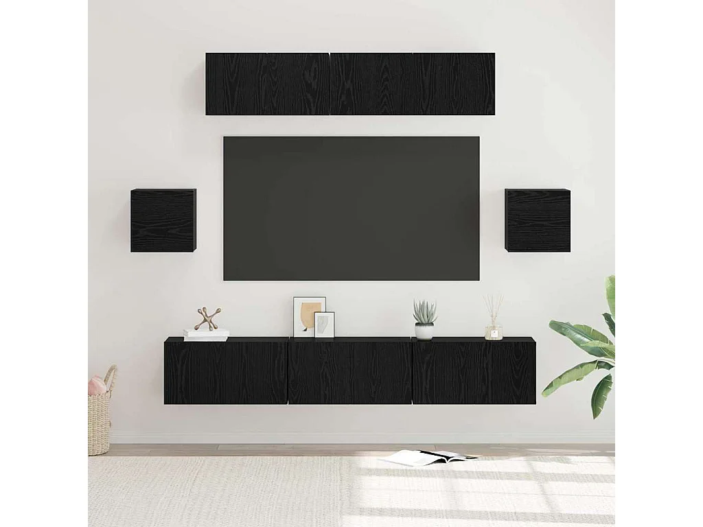 Conjunto de mueble de TV 7 pcs Roble negro 80 x 30 x 30 cm