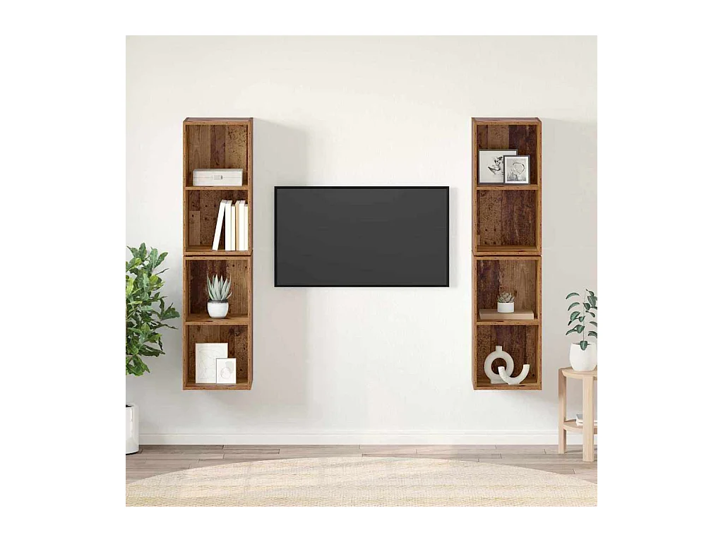 Mueble de TV de Pared 4 pcs Madera envejecida 37 x 37 x 72 cm