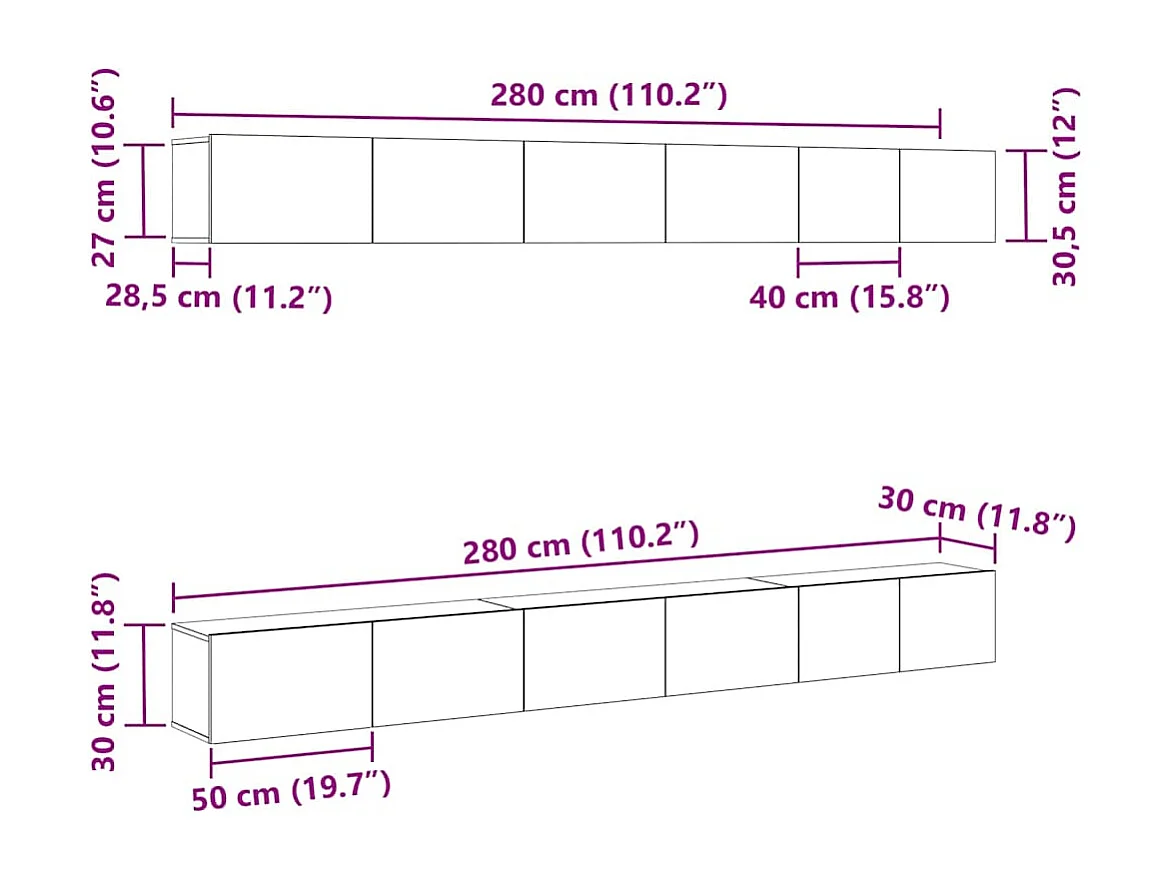 Ensemble meuble TV 6 pièces Chêne noir 100 x 30 x 30 cm