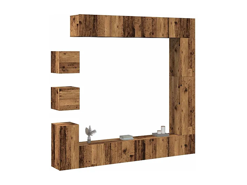 Ensemble de meuble TV mural 9 pièces vieux bois bois d'ingénierie