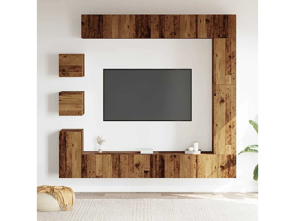 Ensemble de meuble TV mural 9 pièces vieux bois bois d'ingénierie