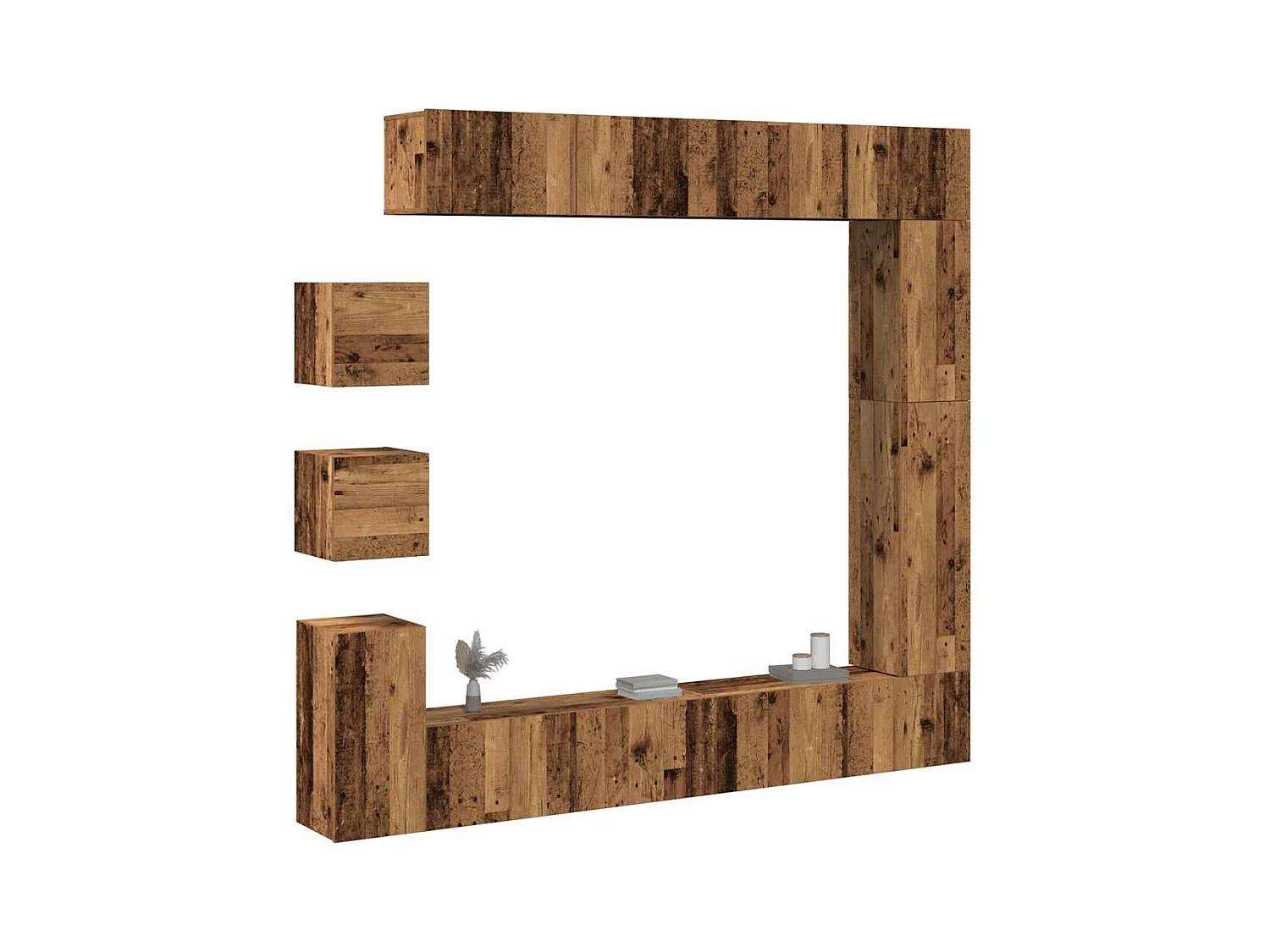 Conjunto de mueble de TV 9 piezas montado la pared madera vieja