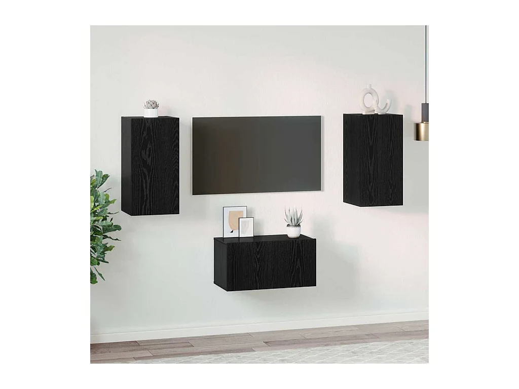 Ensemble meuble TV 3 pièces Chêne noir 60 x 30 x 30 cm