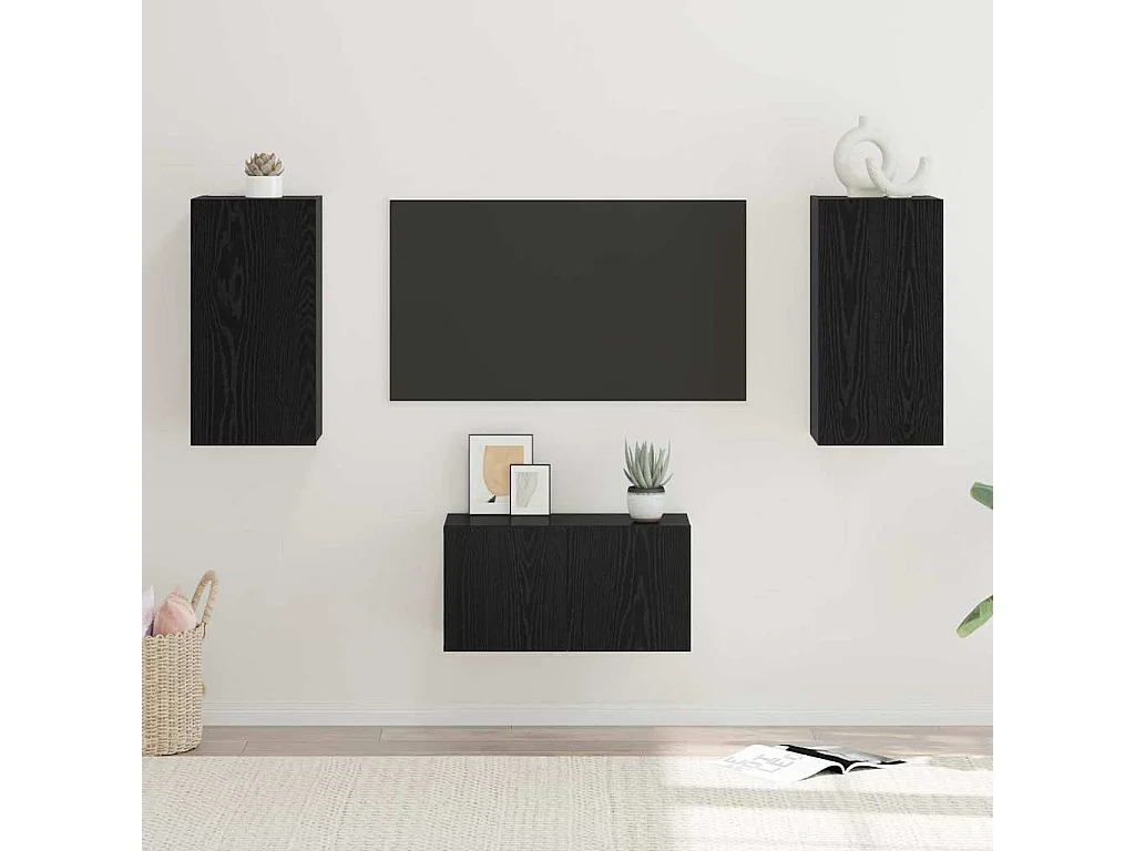 Ensemble meuble TV 3 pièces Chêne noir 60 x 30 x 30 cm