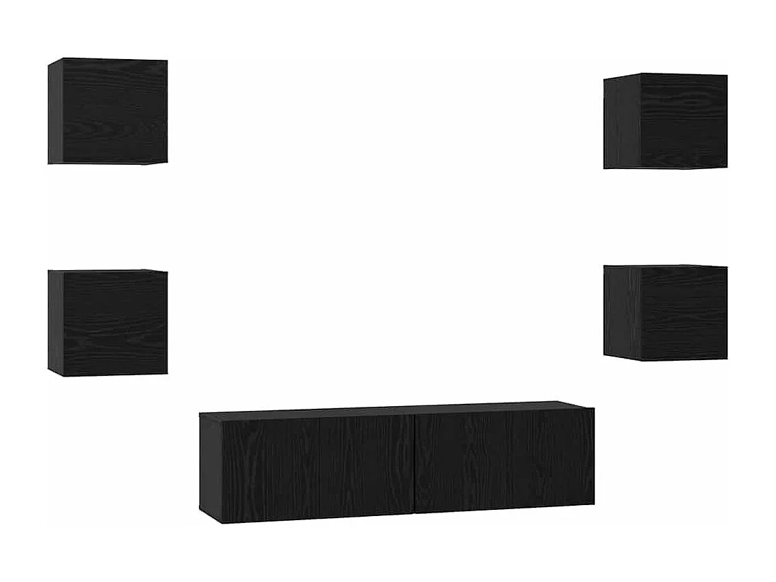Conjunto de mueble de TV Montaje en la pared 6 pcs Roble negro