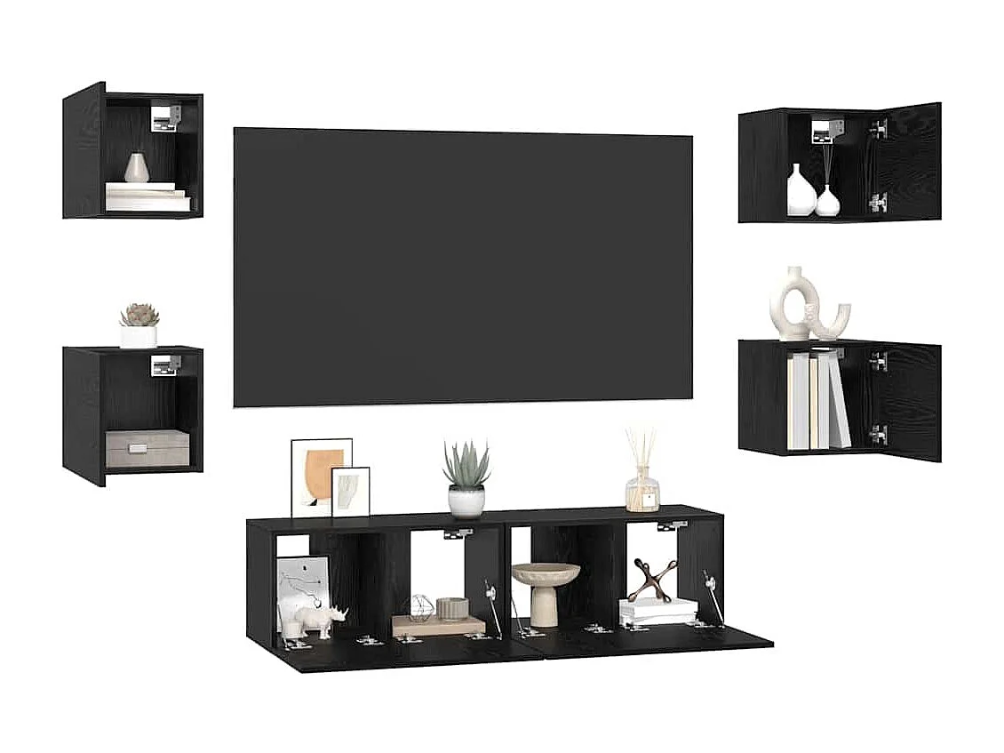 Conjunto de mueble de TV Montaje en la pared 6 pcs Roble negro