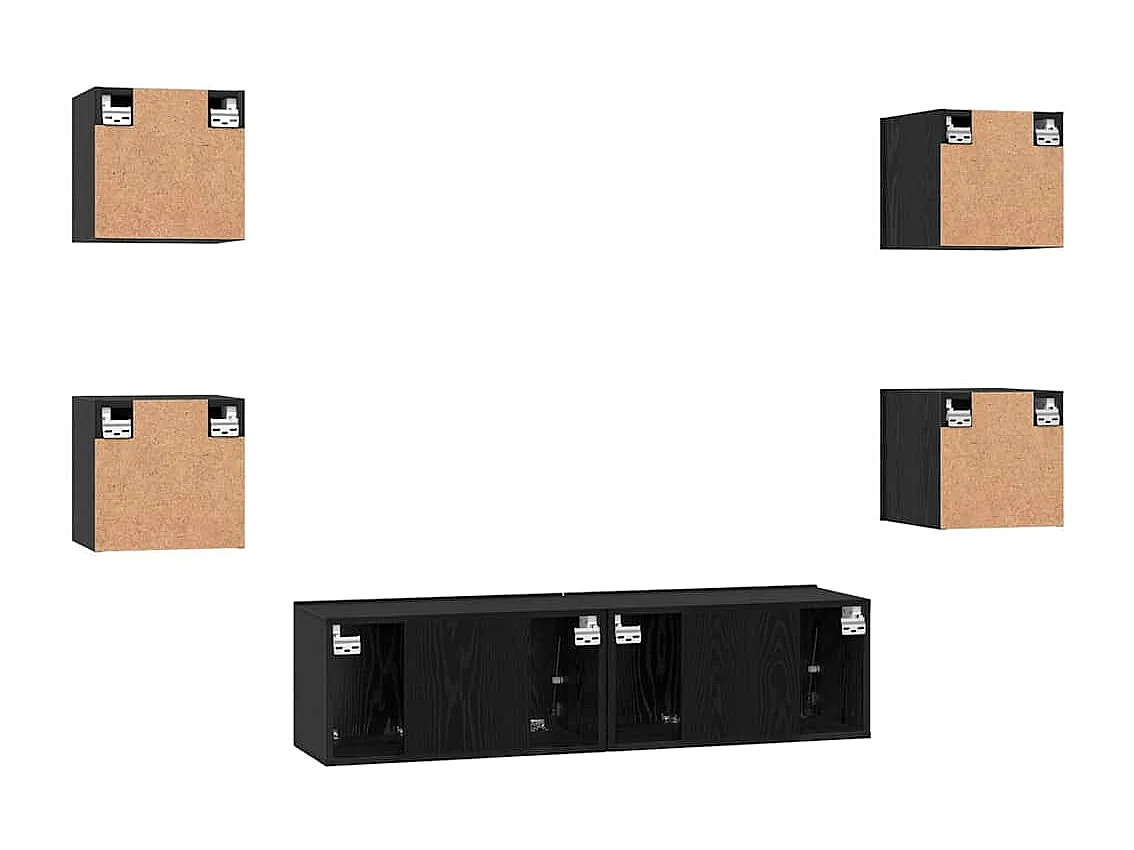 Conjunto de mueble de TV Montaje en la pared 6 pcs Roble negro