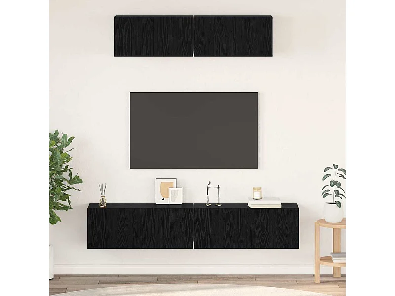 Meuble TV mural 4 pièces Chêne noir Petite 80 x 30 x 30.5 cm