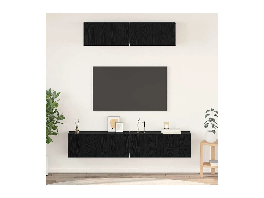 Meuble TV mural 4 pièces Chêne noir Petite 80 x 30 x 30.5 cm