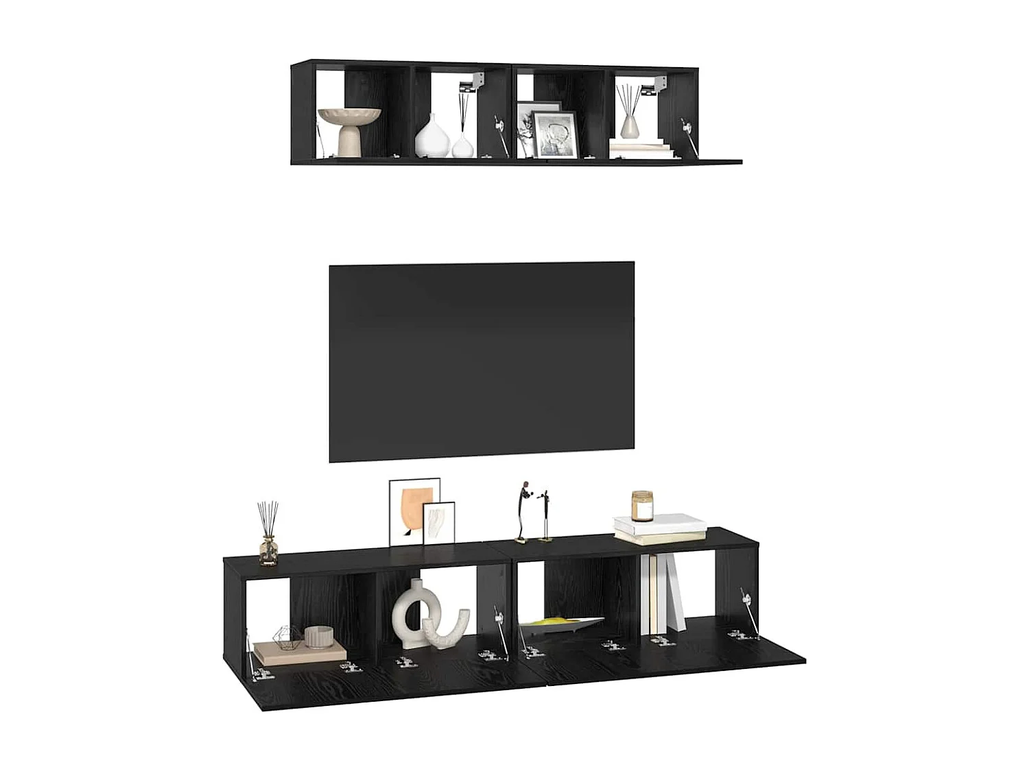 Meuble TV mural 4 pièces Chêne noir Petite 80 x 30 x 30.5 cm
