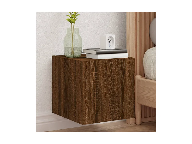 Meuble TV mural avec lumières LED chêne marron 30,5x35x30 cm