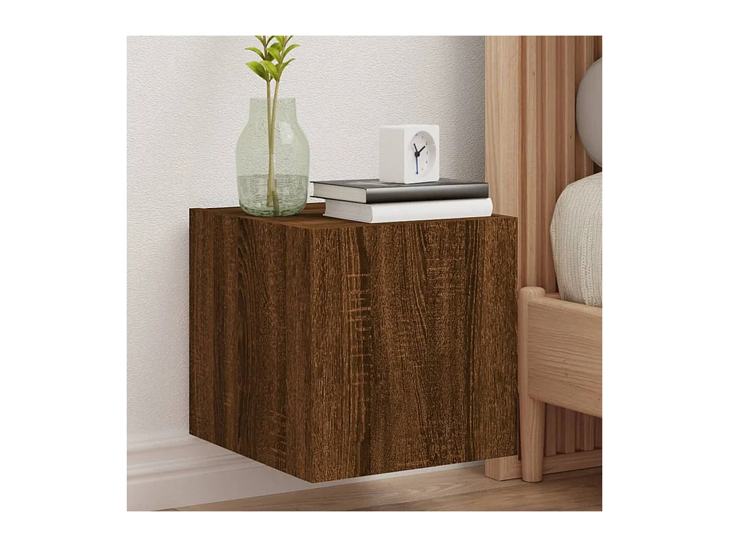 Mueble de TV de pared con luces LED roble marrón 30,5x35x30 cm