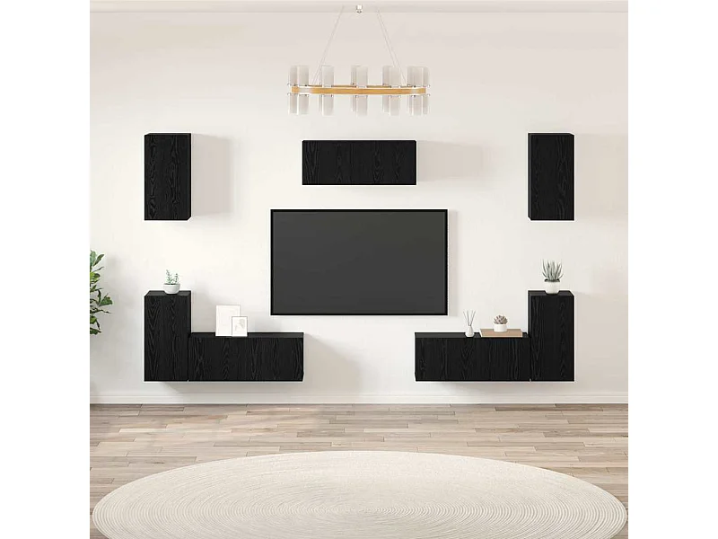 Conjunto de mueble de TV 7 pcs Roble negro 80 x 30 x 30 cm