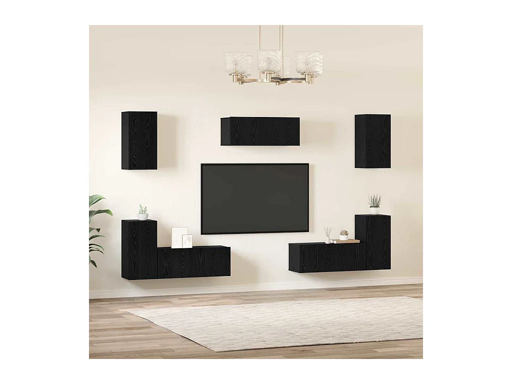 Conjunto de móvel de TV 7 peças Carvalho preto 80 x 30 x 30 cm
