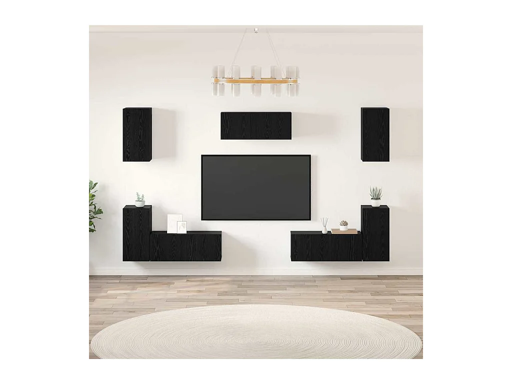 Ensemble meuble TV 7 pièces Chêne noir 80 x 30 x 30 cm