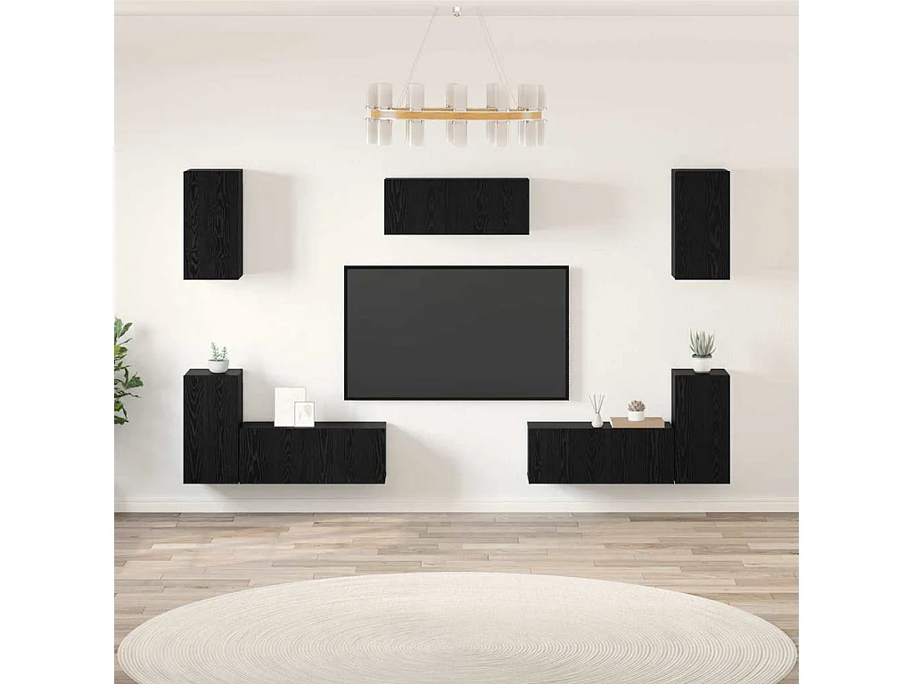 Conjunto de mueble de TV 7 pcs Roble negro 80 x 30 x 30 cm