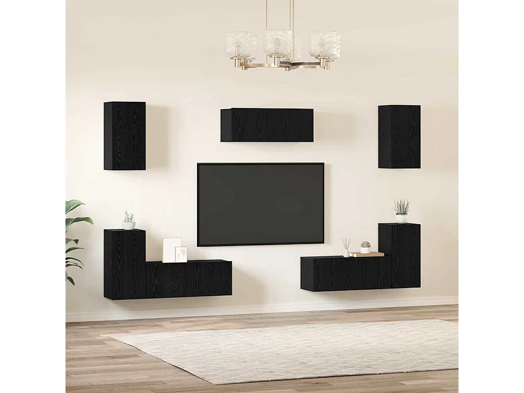 Conjunto de mueble de TV 7 pcs Roble negro 80 x 30 x 30 cm
