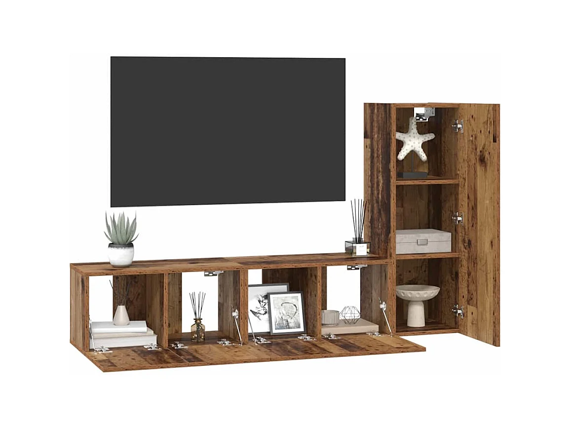 Ensemble meuble TV 3 pièces Bois ancien 60 x 30 x 30 cm
