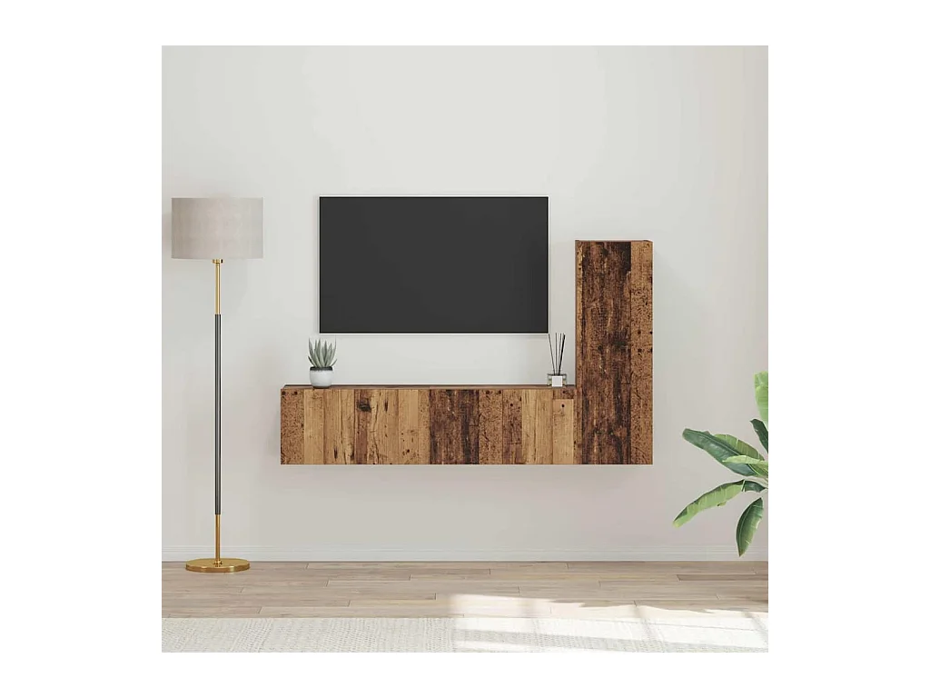 Conjunto de móvel de TV 3 peças Madeira antiga 60 x 30 x 30 cm