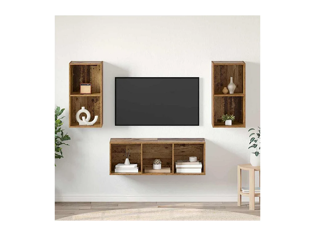Ensemble de meubles TV 3 pièces Bois ancien 37 x 37 x 107 cm