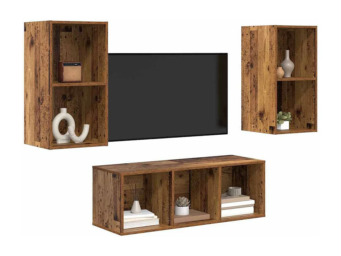 Ensemble de meubles TV 3 pièces Bois ancien 37 x 37 x 107 cm