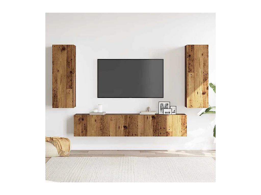 Meubles TV muraux 4 pièces vieux bois bois d'ingénierie