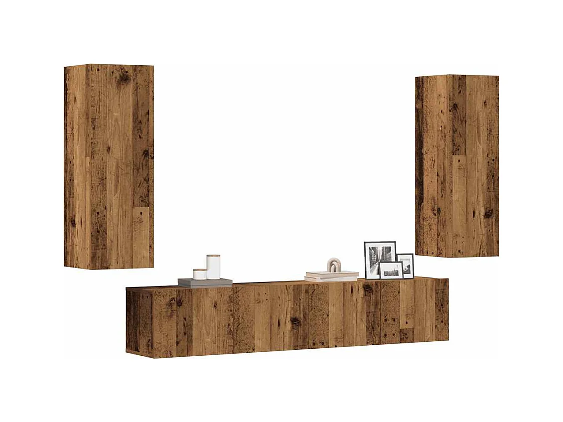 Muebles de TV de pared 4 uds madera vieja madera de ingeniería