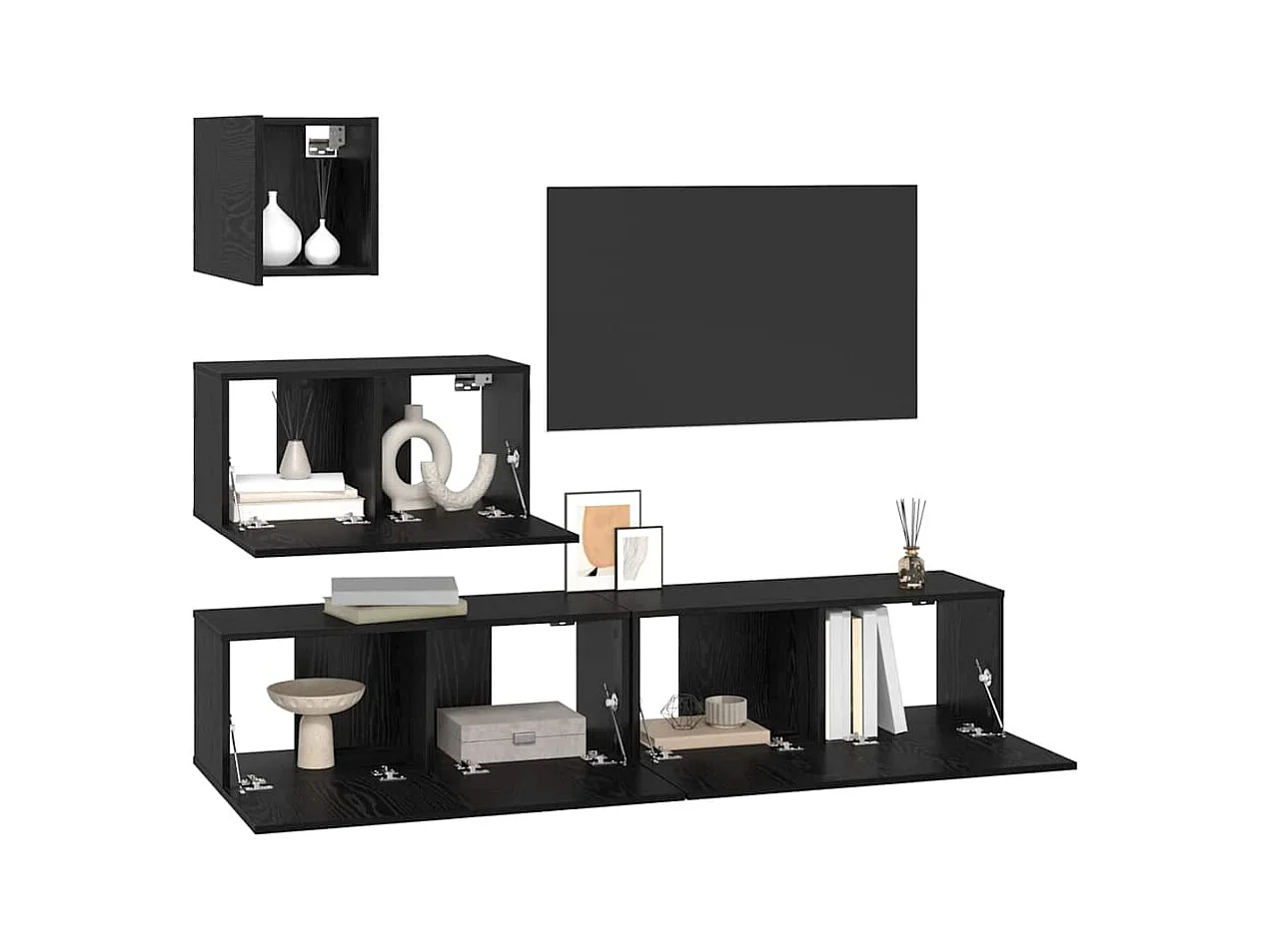Meuble TV mural 4 pièces Chêne noir 80 x 30 x 30.5 cm